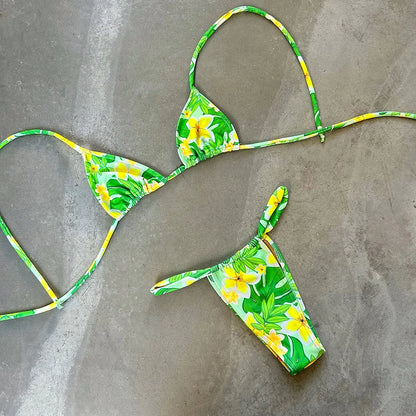 Tropical Print Halter Bikini Set