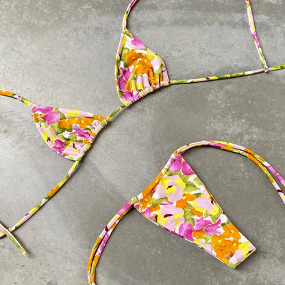 Tropical Print Halter Bikini Set
