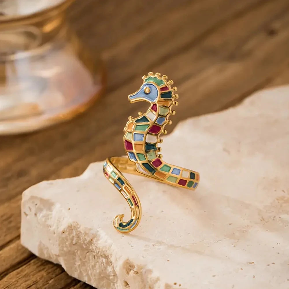 Seahorse Enamel Ring