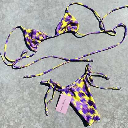 Tropical Print Halter Bikini Set